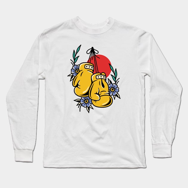 Boxing Gloves Flowers Long Sleeve T-Shirt by Inkshit13